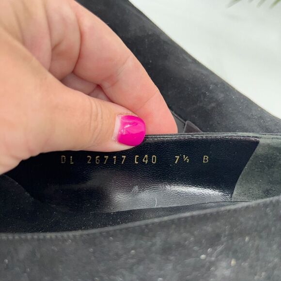Salvatore Ferragamo Pump Women Size 7.5 B Black Suede Patent Cap Toe Square Toe - Picture 13 of 14